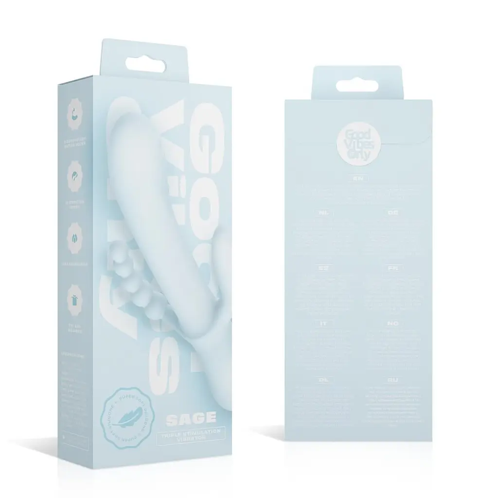 Потрійний вібратор Good Vibes Only - SAGE Triple Stimulation Vibe Soft Silicone - Blue, манливий рух - фото 9