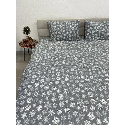 Комплект постільної білизни Ecotton полуторний 15501 Сніжинка на сiрому (24260) - фото 8
