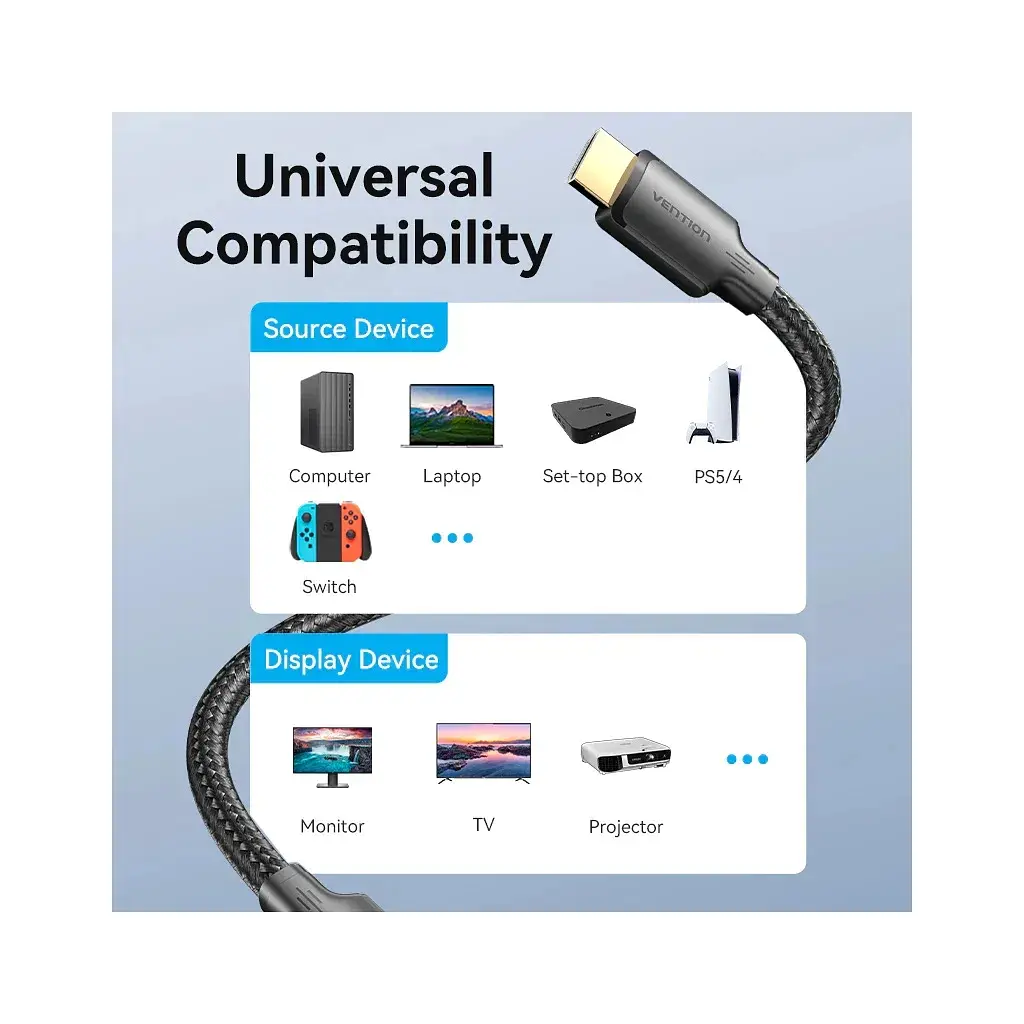 Кабель мультимедійний HDMI M to HDMI M 20.0m 1080p60Hz cotton braided black Vention (ALLBQ) - фото 5