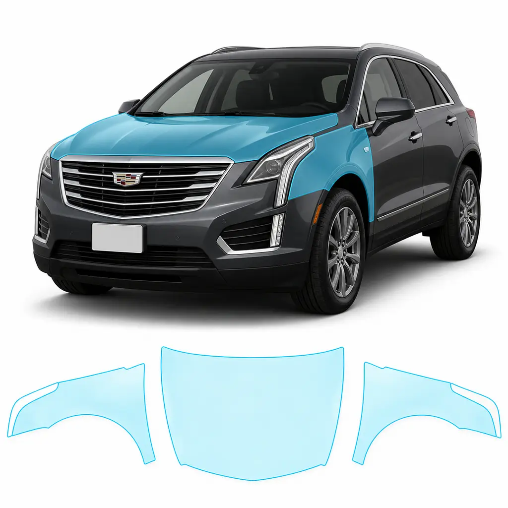 Антигравійна захисна бронеплівка за лекалами для Cadillac XT5 I 2016-2019 - капот і передні крила