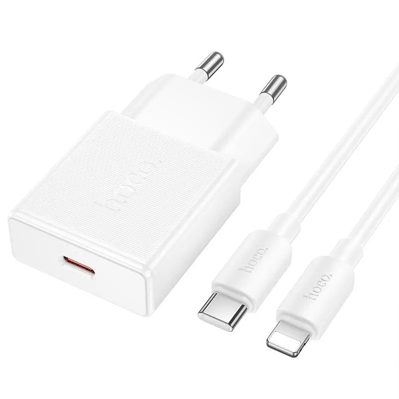 СЗУ Hoco N72 Speed ​​ultra-thin PD20W (1USB-C) + кабель Type-C to Lightning White - фото 5
