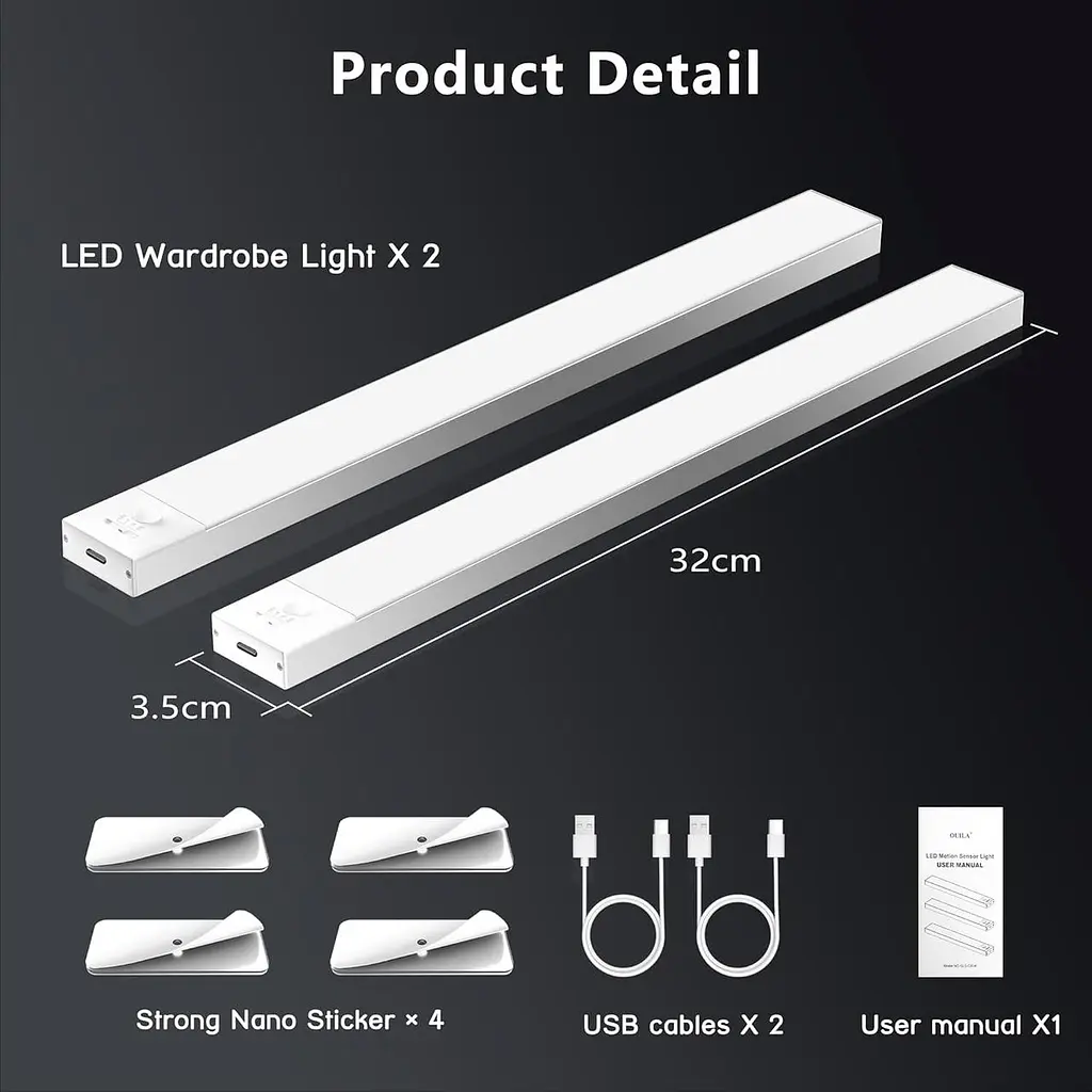 LED світильники OUILA 32 см з датчиком руху, 3000K, комплект 2 шт - фото 2