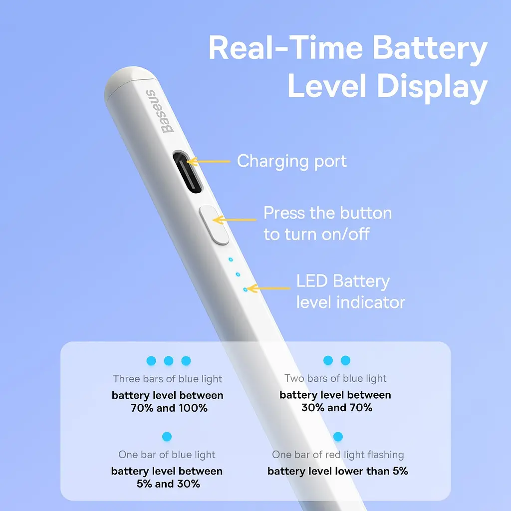 Стилус Baseus Stylus Smooth Writing Stylus with LED Indicators Active SXBC060402 белый - фото 7