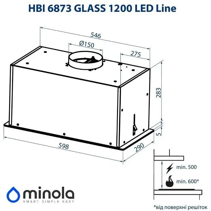 Витяжка вбудована Minola HBI 6873 WH Glass 1200 LED Line - фото 12