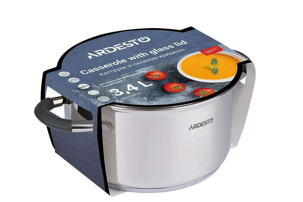 Каструля Ardesto зі скляною кришкою Gemini Salerno 3.4л нержавіюча сталь силікон kuh0014696 - фото 4