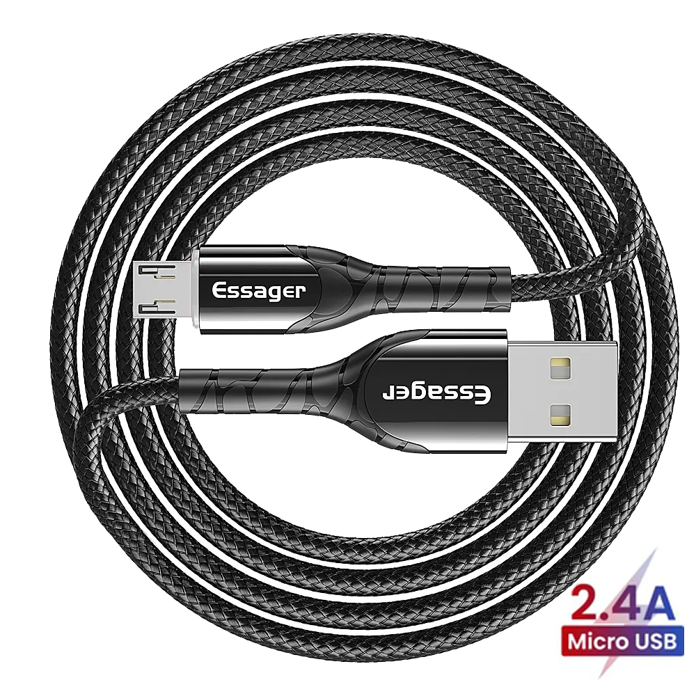 Зарядний кабельс Zinc чорний з підсвічуванням ESSAGER micro USB 2,4 A 1метр - фото 2