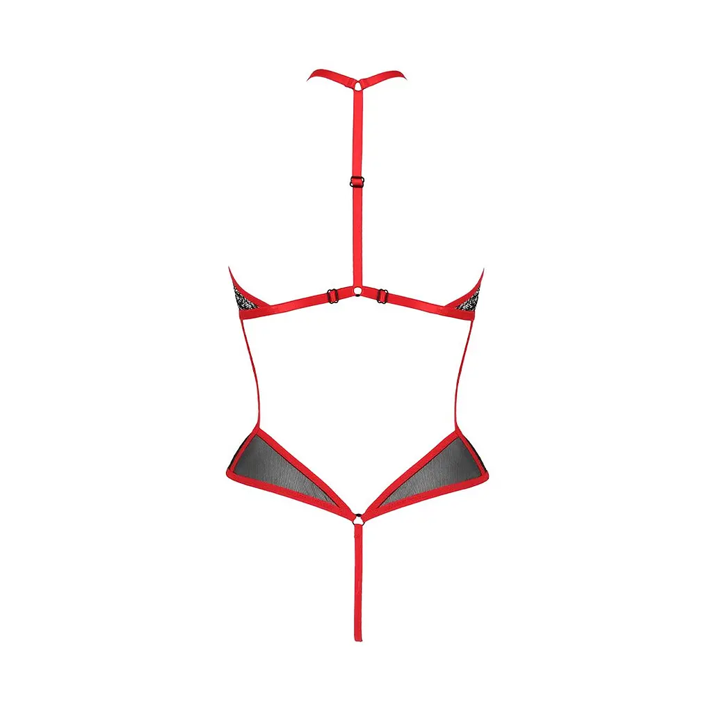 Сітчасте боді з мереживом на грудях Passion SATARA BODY L/XL red - фото 4