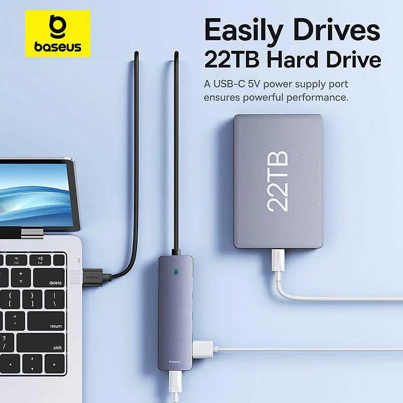 USB-Хаб Baseus UltraJoy Series 4-Port HUB Lite 50cm Space Grey （USBA to USB3.0*4+Type-C5V） (B0005280B811-01) - фото 12