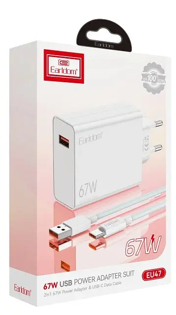 Мережевий зарядний пристрій Earldom ES-EU47 67W USB-C + кабель Type-C to Type-C - фото 2
