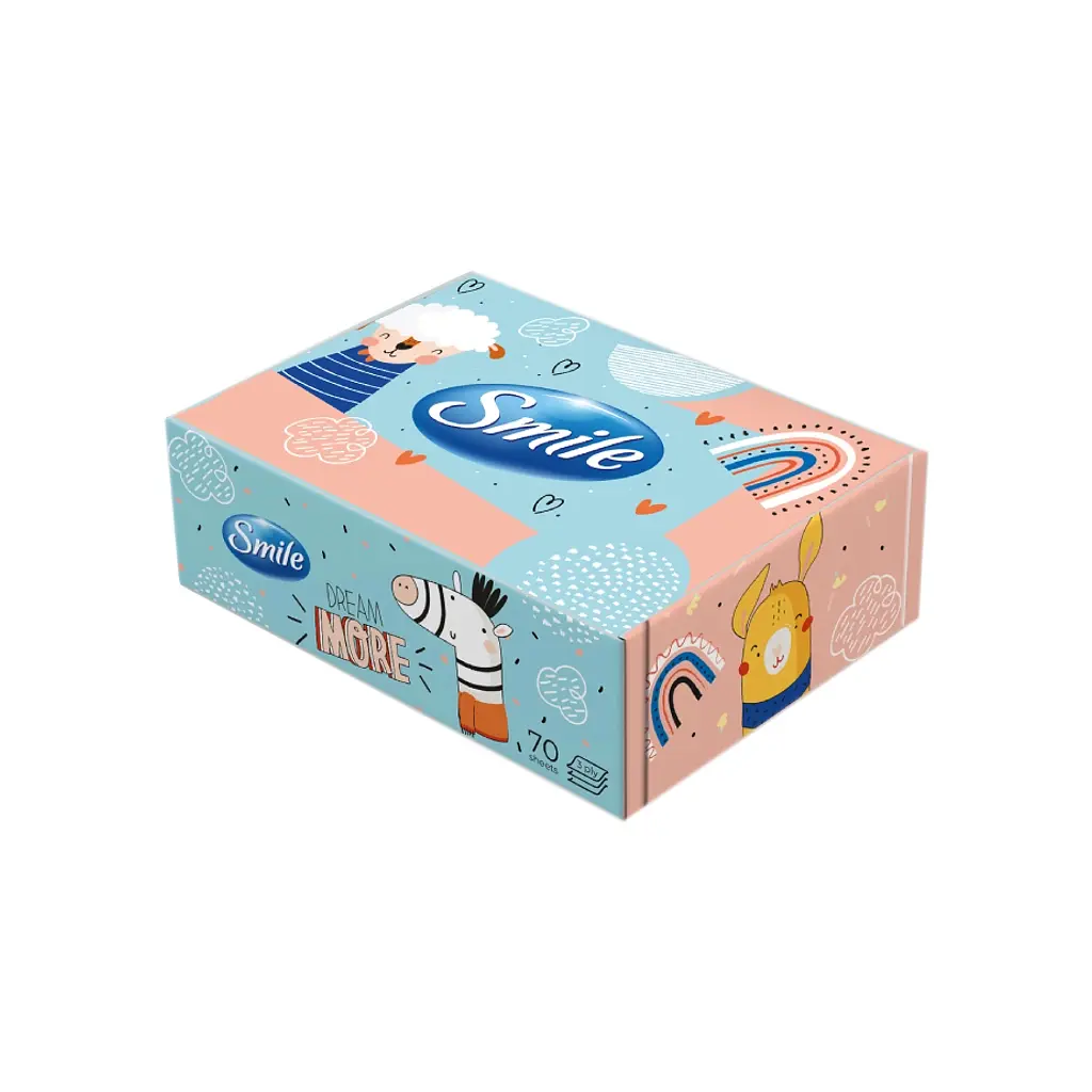 Серветки косметичні Smile 3 шари 70 листів Дизайн коробки (4823071662016)