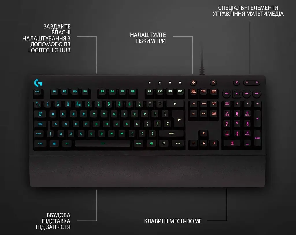 Клавіатура Logitech G213 Prodigy RGB Gaming Keyboard (920-010740) UKR [67590] - фото 4
