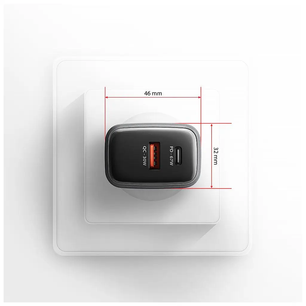 Зарядний пристрій AXAGON 1xUSB-C PD67W + 1xUSB QC4+ PPS gray (ACU-PQ67) - фото 9