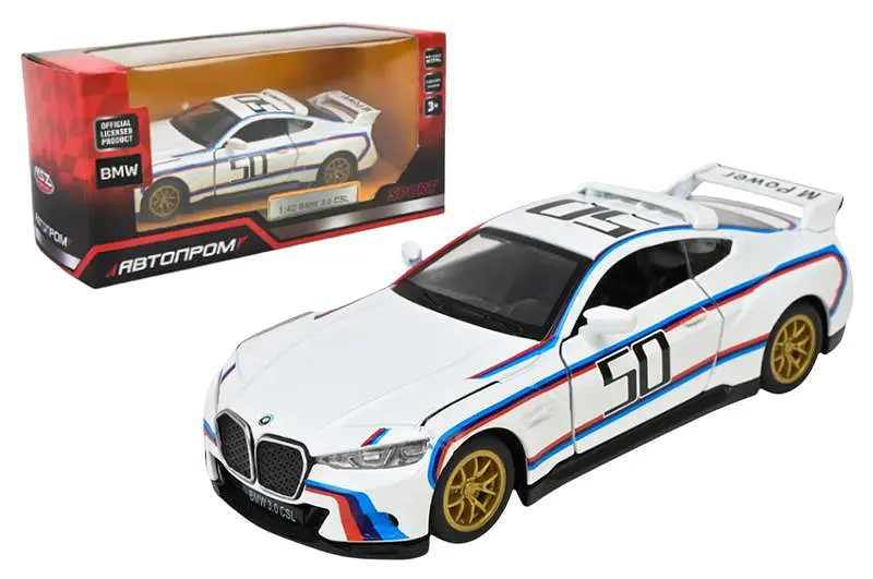 Іграшкова машинка гоночна BMW 3.0CSL 1:42 Автопром світлозвукові ефекти металева 4389, короб. 14,5 х6, 5х7 см