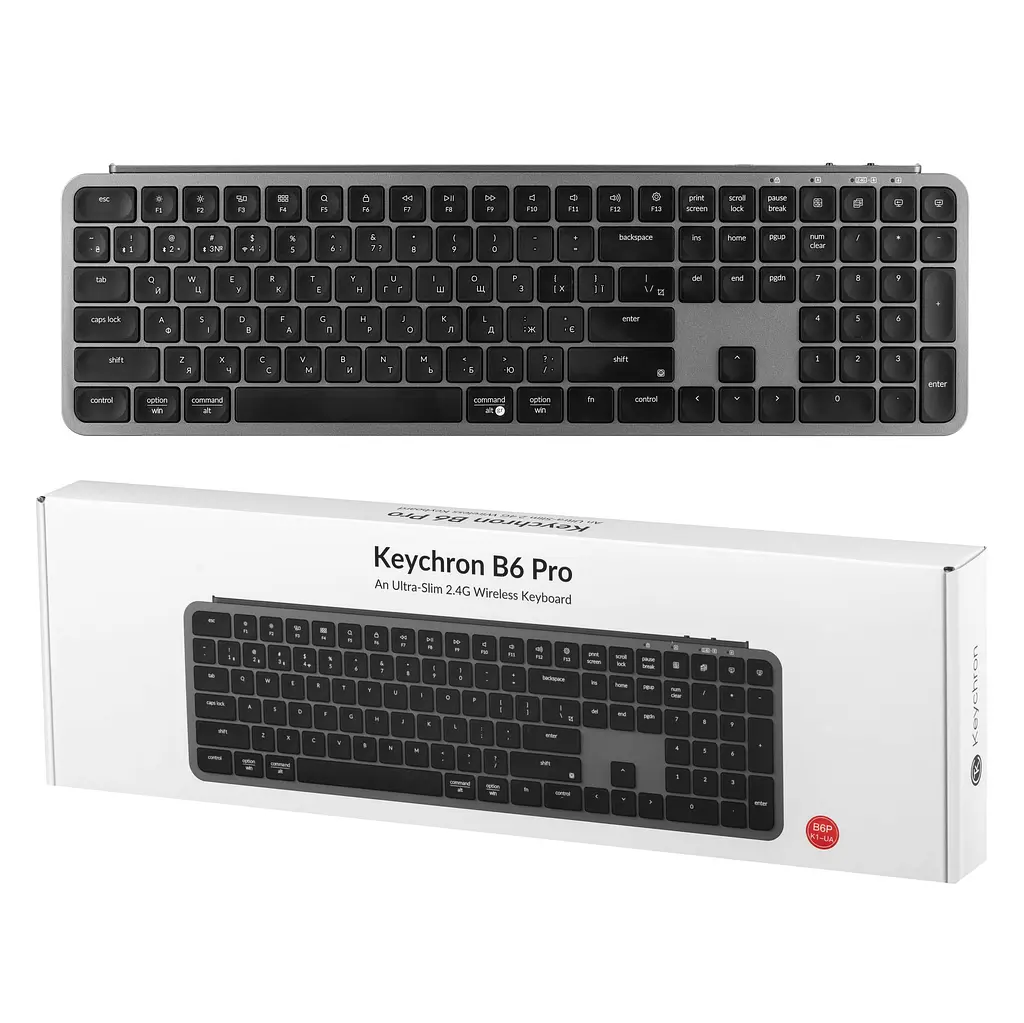 Клавіатура мембрана B6 Pro, USB/WL/BT, space gray Keychron teh0013855 - фото 9
