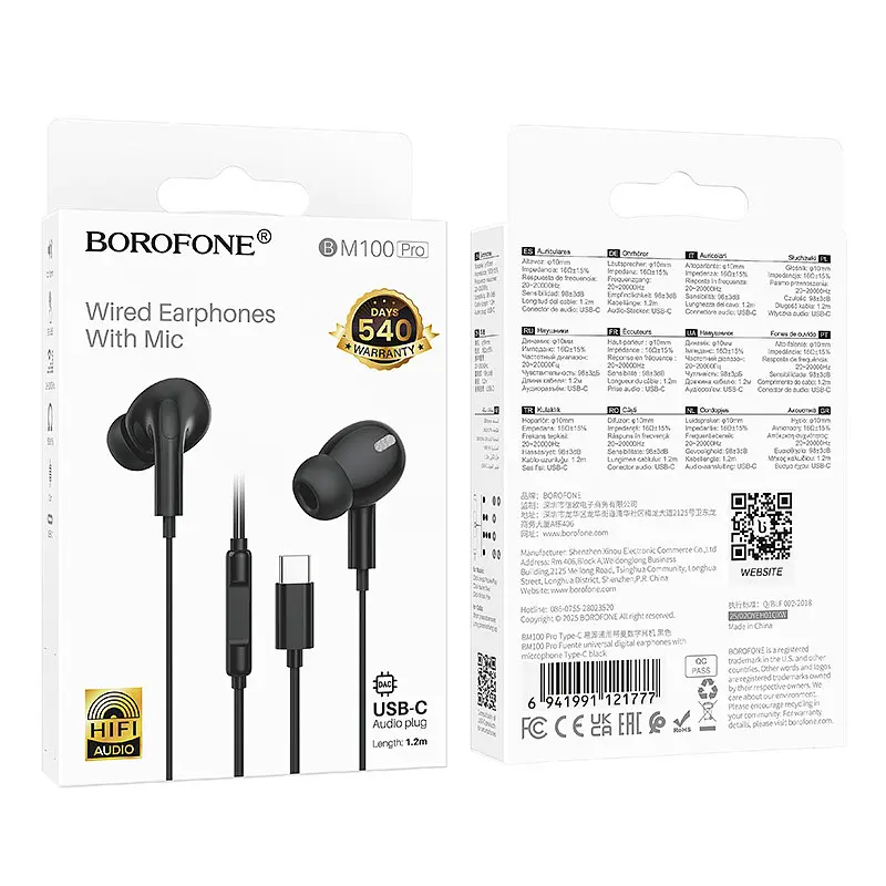 Навушники Borofone BM100 Pro Fuente universal digital earphones with microphone Type-C чорні - фото 2