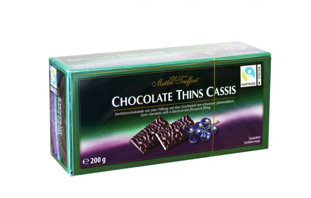 Чорний шоколад Maitre Truffout Chocolate Thins Cassis 200г.