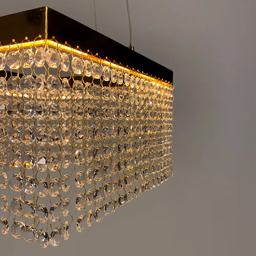 Невероятная хрустальная квадратная люстра с золотой обводкой h25 Line.F Диаметр 40см - фото 5