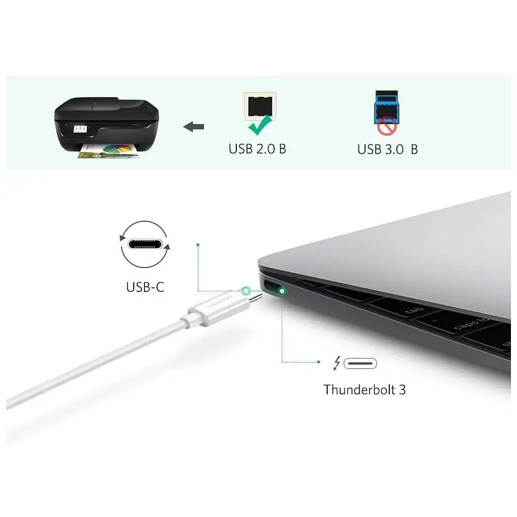 Кабель для принтера Ugreen USB-C 2.0 to BM 1.5m white (40417) - фото 3
