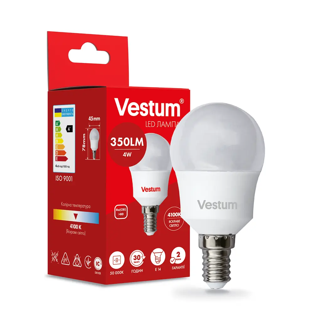 Світлодіодна лампа Vestum G45 4W 4100 K 220V E14 1-VS-1207 - фото 3