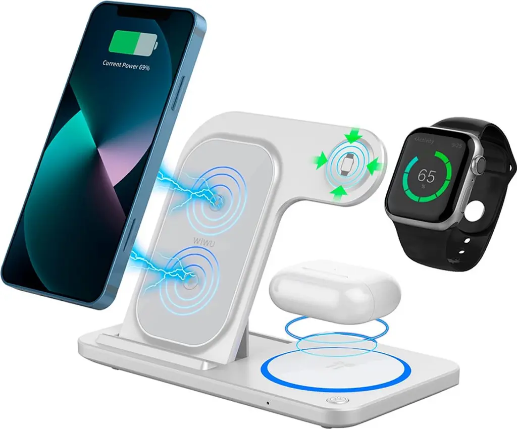 Бездротовий зарядний пристрій WiWU Wi-W020 Foldable Magnetic Station Wireless Charger 3in1 15W White (6976195093537) [99973] - фото 4
