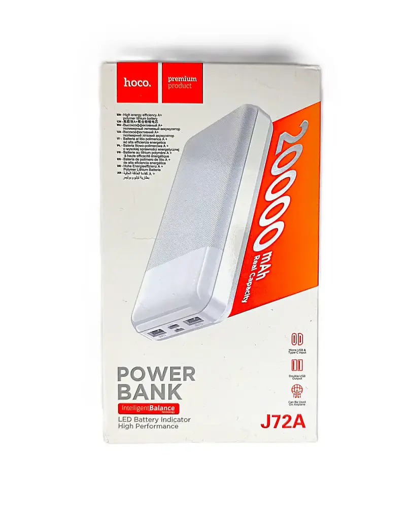 Повербанк Hoco J72A 20000mAh 74Wh Li-Pol, 2×USB 5V/2A, вхід MicroUSB/Type-C, LED індикатор - фото 6