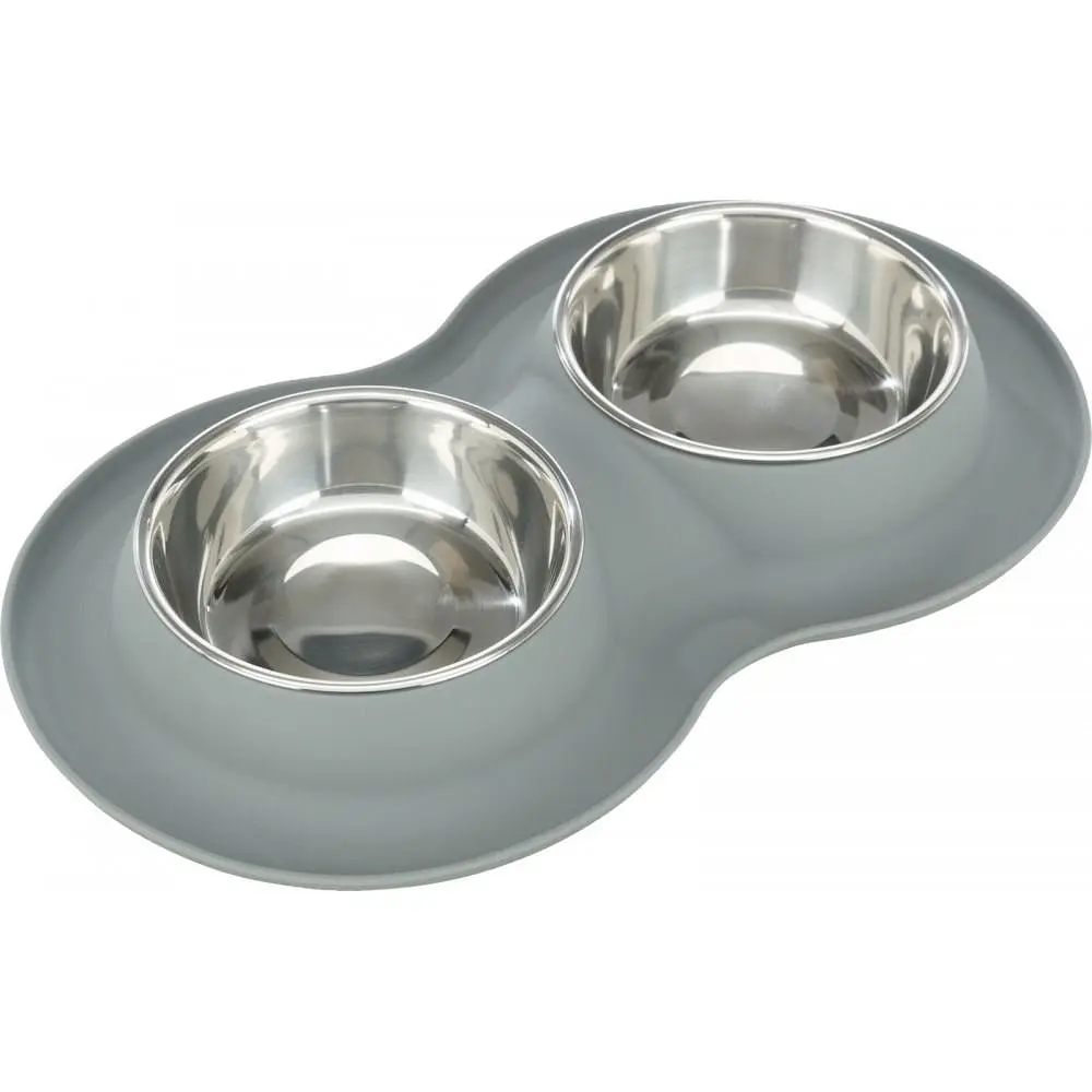 Миска Trixie для собак, подвійна сіра, 40х5х23 см (метал/силікон) - фото 5