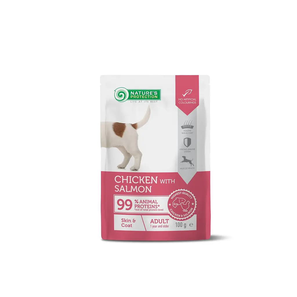 Вологий корм для собак з куркою та лососем Nature’s Protection Skin & Coat with Chicken and Salmon, 100г