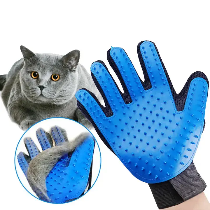 Перчатка для вычесывания шерсти домашних животных UFT Hair Removal Gloves синяя - фото 3