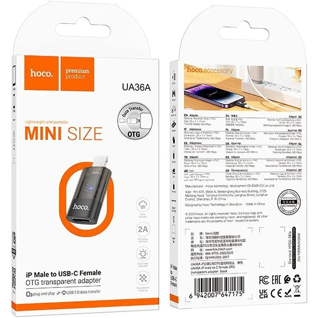 Перехідник Hoco UA36A Lightning Male to USB-C Female OTG Black [140335] - фото 4