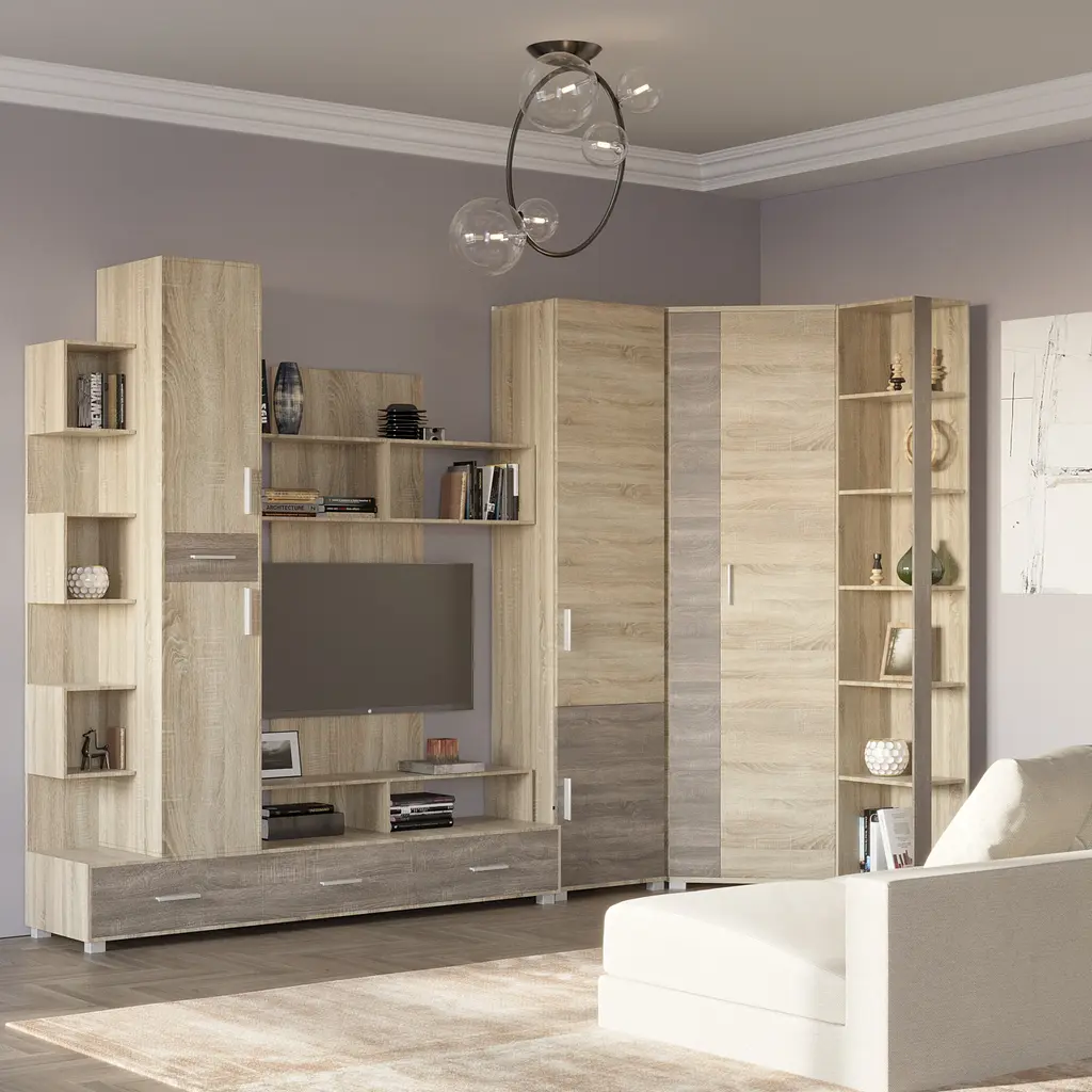 Стенка модульная в гостиную Эверест Бриз Сонома/Трюфель (DTM-2244) - фото 2