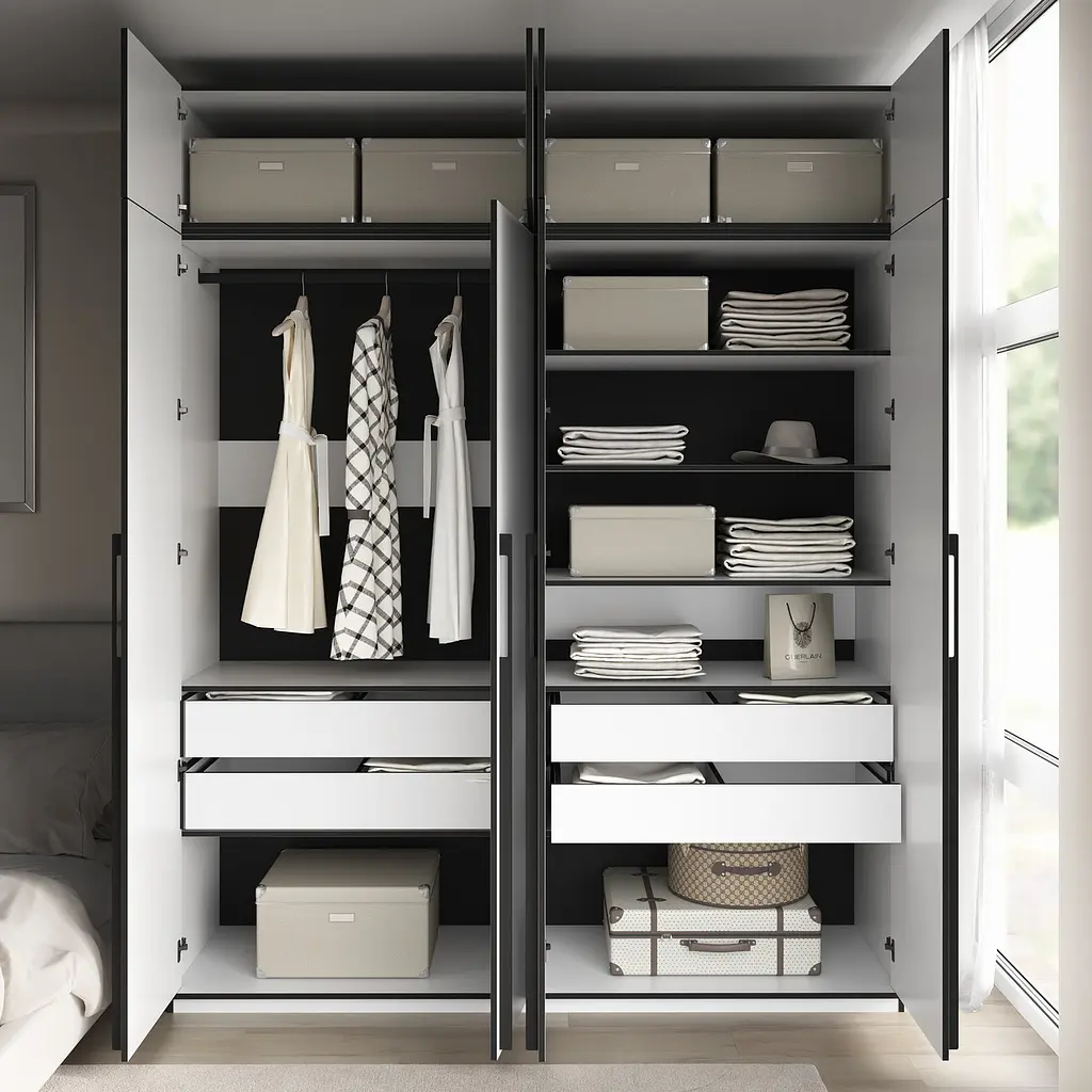 Шафа для одягу Flamecame у спальню з поличками та штангою на 4 двері FR-19 Тефра - фото 5