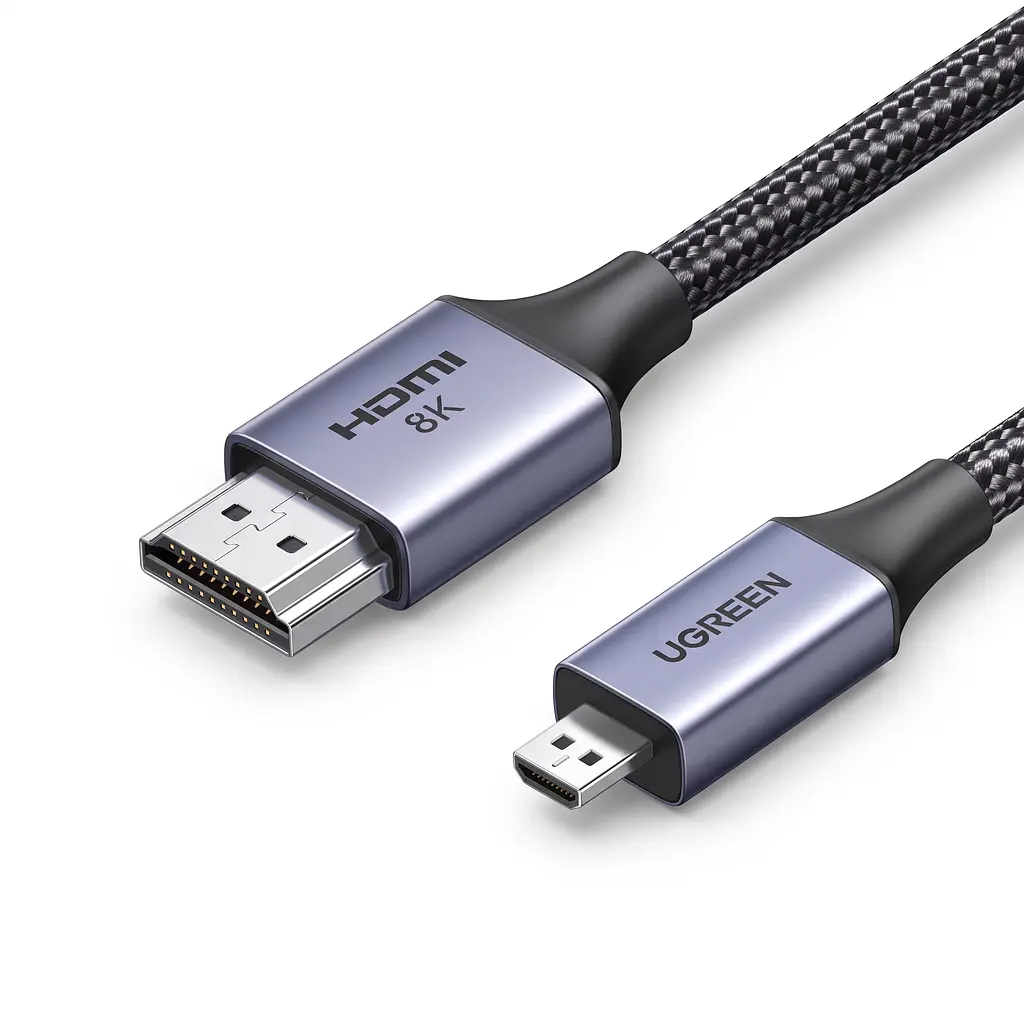 Видеокабель UGREEN HD164 Micro HDMI - HDMI 2.1 8K 60 Гц 2 м чёрно-серый (15517)