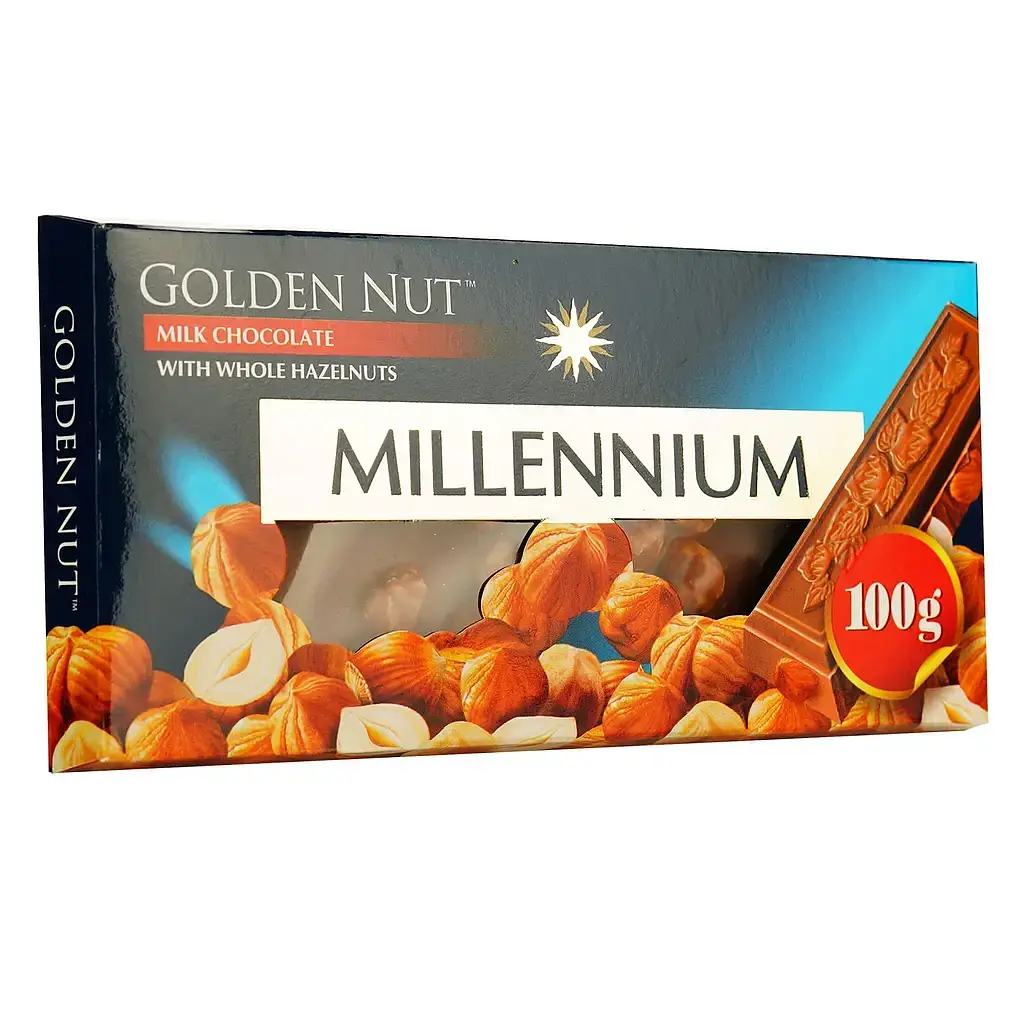 Молочний шоколад Millennium Gold з цілими лісовими горіхами 100 г - фото 2