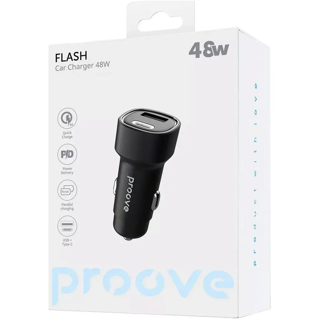 Автомобільний зарядний пристрій Proove Flash USB-C to USB-А 48W Black (CCFL48111201) [131659] - фото 5