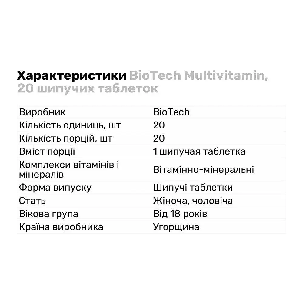 Витамины и минералы BioTech Multivitamin 20 шипучих таблеток Апельсин - фото 2