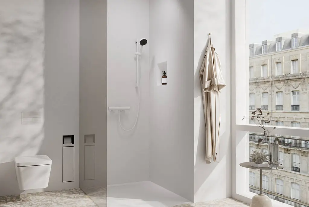 Вбудований тримач туалетного паперу з йоржиком Hansgrohe XtraStoris Rock з дверцятами під облицювання плиткою brushed stainless steel 56062800 - фото 2
