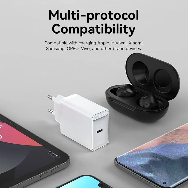 Зарядний пристрій 1xUSB-C 20W PD, QC4.0 білий Vention - фото 5
