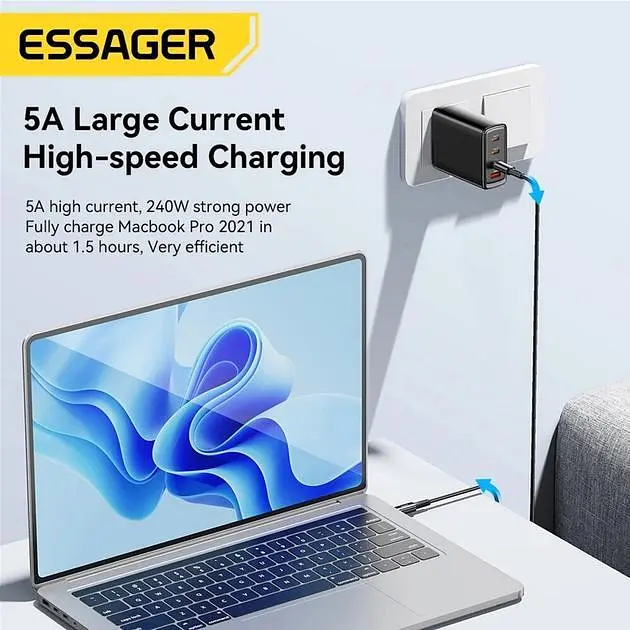 Кабель Essager Sunset Type C to Type C 240W Data cable 2 м Dark Grey (EXCTT3-CGA0G-P) - фото 7