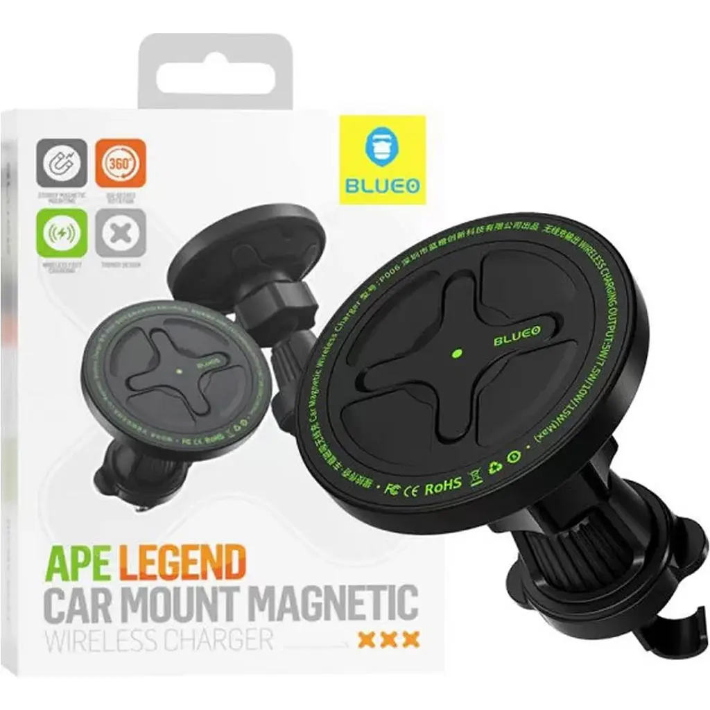 Автодержатель с беспроводной зарядкой Blueo Ape Legend Car Mount Magnetic Wireless Charger Black (BC5955B) [97410] - фото 3
