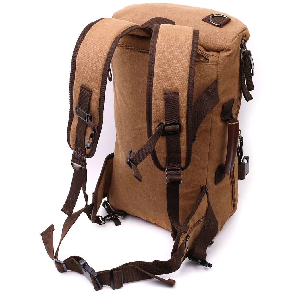 Сучасний рюкзак-трансформер у стилі мілітарі із щільного текстилю Vintage 22160 коричневий - фото 2
