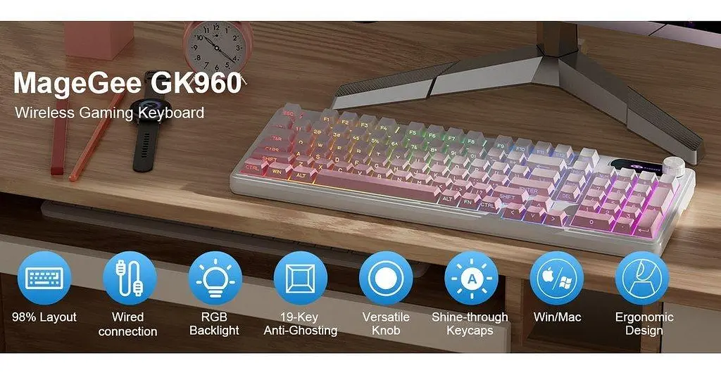Клавіатура MageGee GK960 RGB (6971969729049) White/Pink (G-000004396) - фото 6