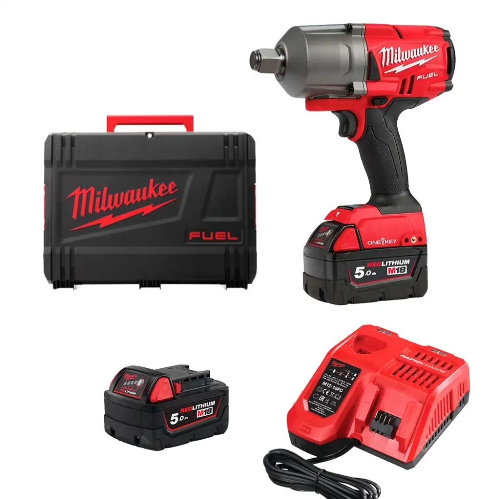 Гайковерт ударный аккумуляторный Milwaukee M18 ONEFHIWF34-502X 18В АКБ 2х5 А/ч 0-1800 об/мин 2034 Нм 3/4" ЗП M12-18FC кейс 3.5 кг - фото 5