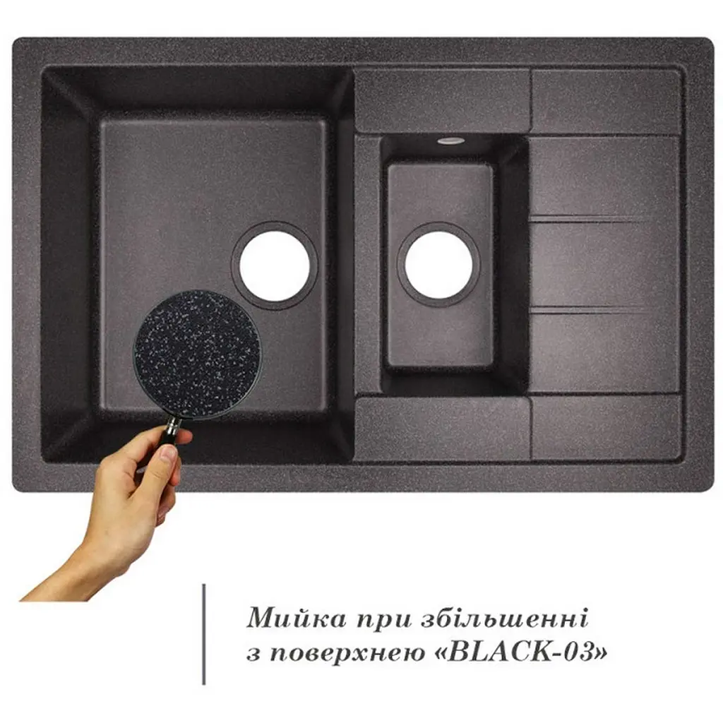 Кухонная мойка с дополнительной чашей Lidz 780x495/200 BLA-03 черная (LIDZBLA03780495200) - фото 6