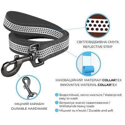 Повідець для собак WAUDOG Waterproof світловідбивний M Ш 20 мм Д 122 см сірий (260411) - фото 3