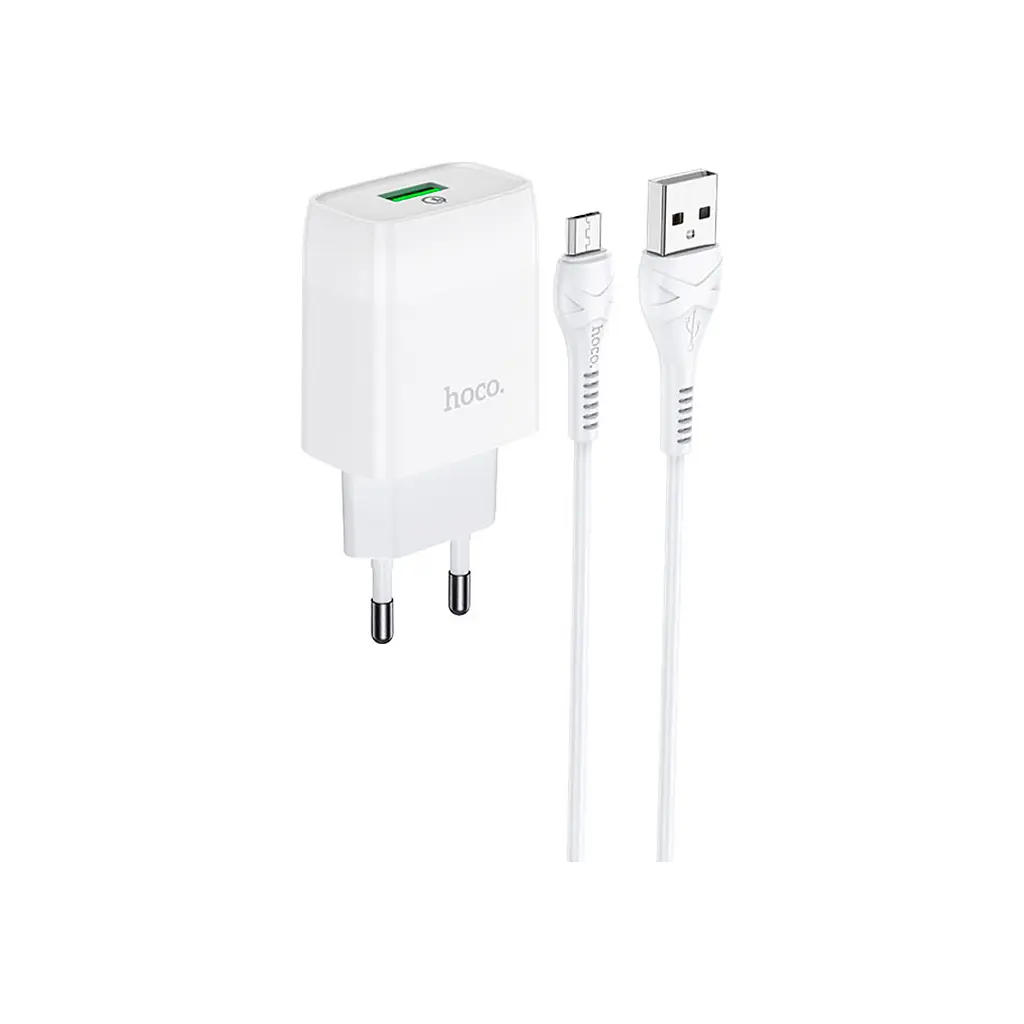 Зарядний пристрій HOCO C72Q Glorious USB QC3.0 + кабель USB–Micro-USB 5P 18 Вт білий (6931474732538) - фото 2