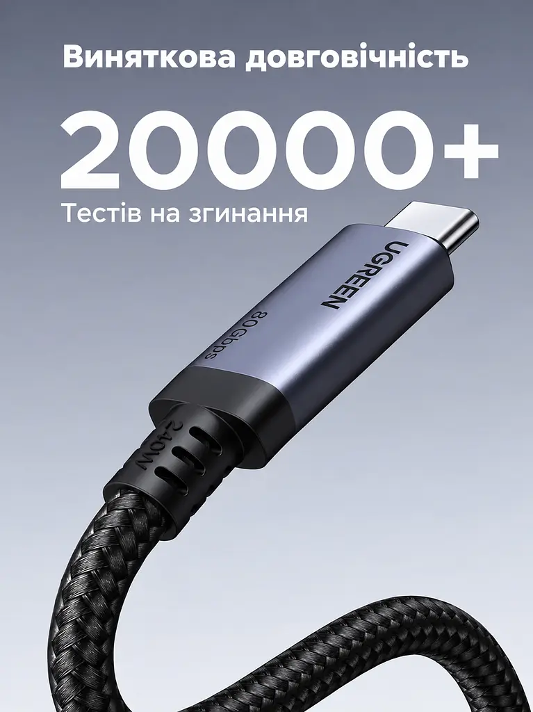 Кабель UGREEN L706 USB-C - USB-C USB4 80 Гбіт/с PD 240 Вт 1 м космічний сірий (65383) - фото 9