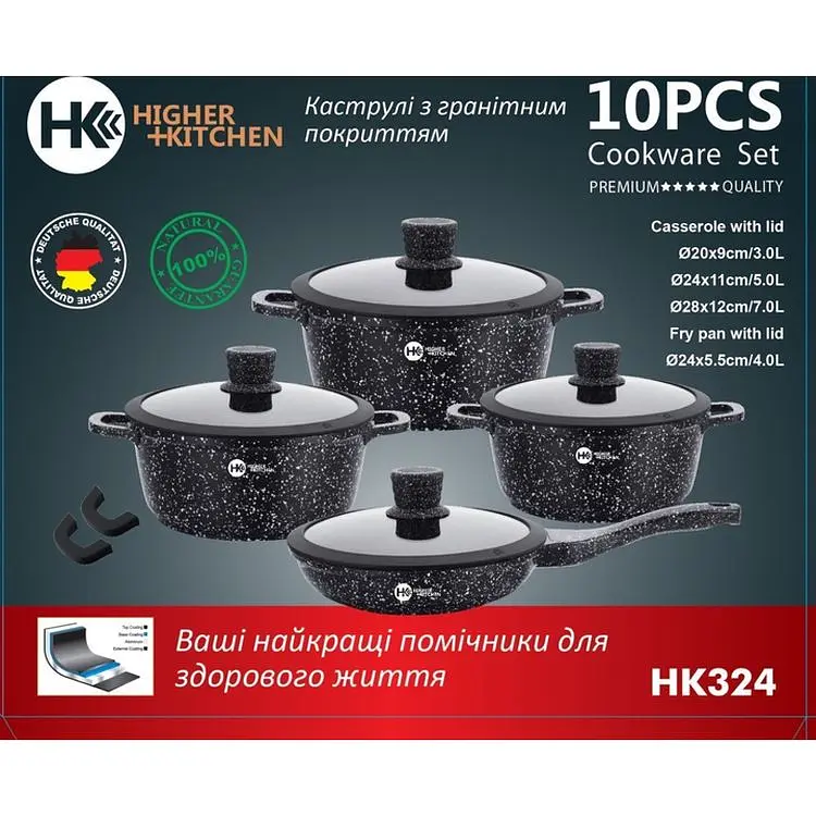 Набір каструль з антипригарним гранітним покриттям Higher Kitchen XPRO НК-324 чорний (42863-НК 324_2356) - фото 8