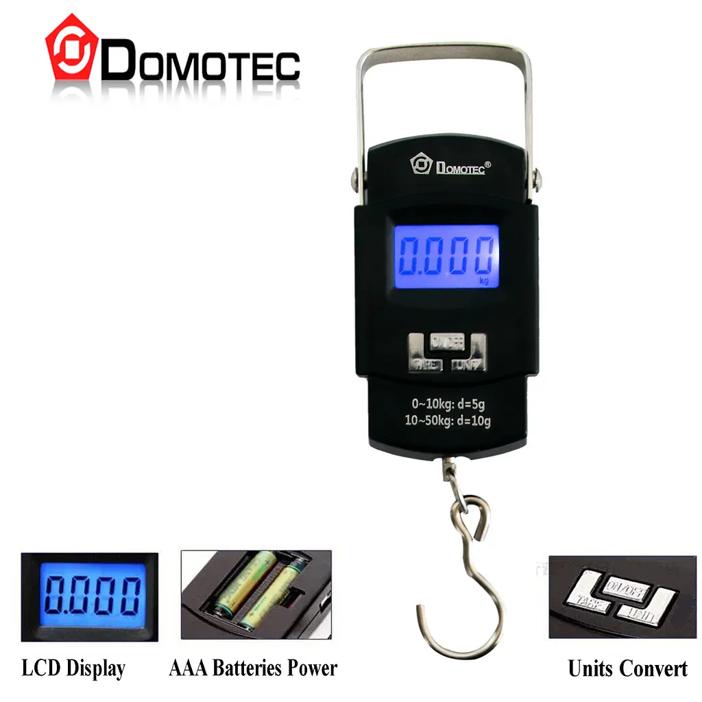 Ваги електронні Domotec MS-A08, ручний кантер чорний 50 кг з підсвіткою та гачком - фото 2