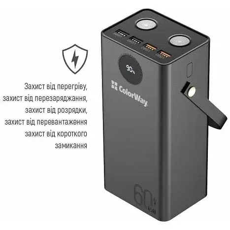 Зовнішній акумулятор ColorWay 65 Вт 4xUSB 60000 mAh чорний CW-PB600LPA5BK-PDD - фото 3