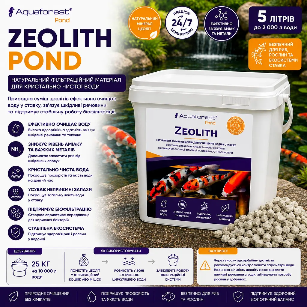 Наповнювач цеоліт для очищення води у ставку Aquaforest Zeolith POND 5 л - фото 2